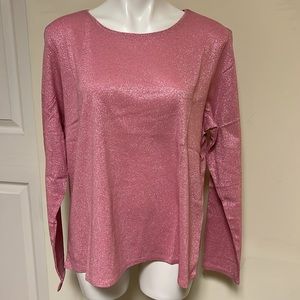 Susan Graver Pink Silver Glittery Long Sleeve Shirt XL NWT